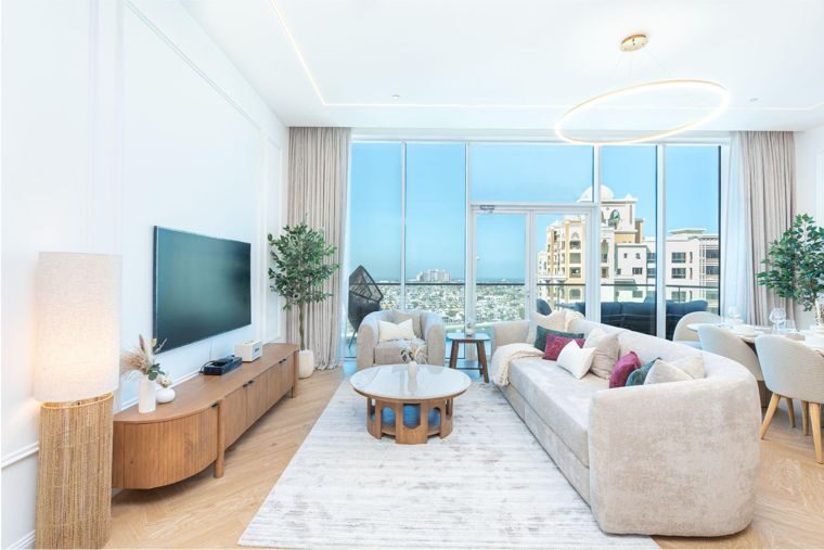 Luxury apartment living room with central Dubai views